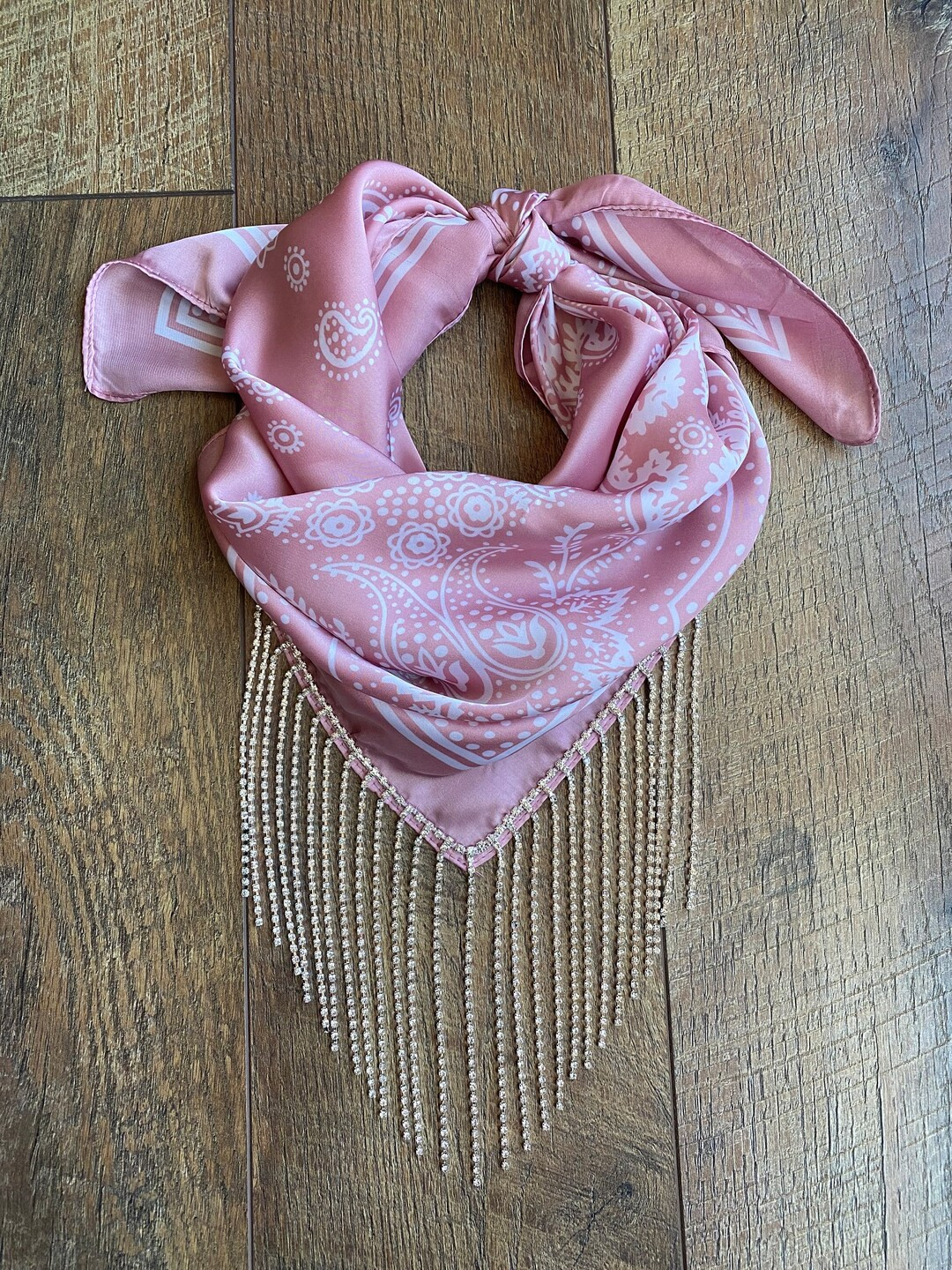 FREE SHIPPING, Soft Pink Satin Bandana with REAL Rhinestone Fringe, Cowgirl, Western, Bling | Etsy (US)