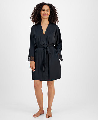 Women's Lace-Trim Stretch Satin Robe, Created for Macy's | Macy's
