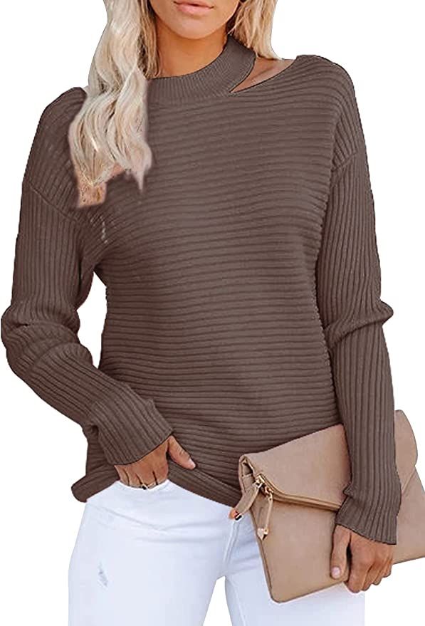 KIRUNDO 2021 Women’s Sweaters Halter Neck Off Shoulder Long Sleeves Knit Sweater Loose Solid Co... | Amazon (US)