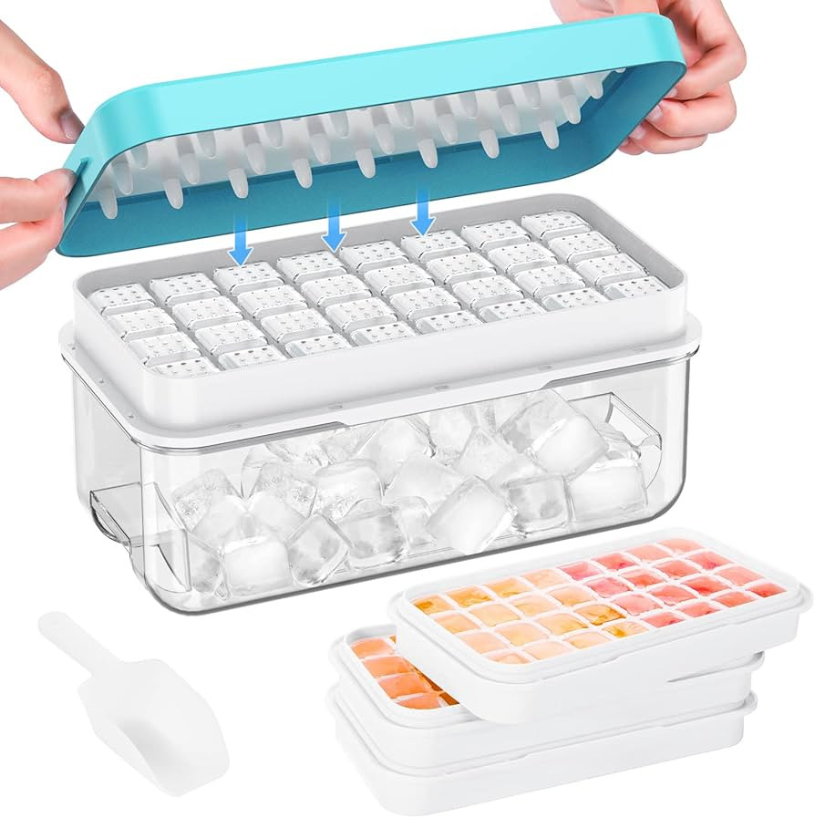 PHINOX Ice Cube Tray with Lid and Bin, 3 Pack Plastic Ice Cube Tray Molds, 96(4 * 8 * 3) pcs Ice ... | Amazon (US)