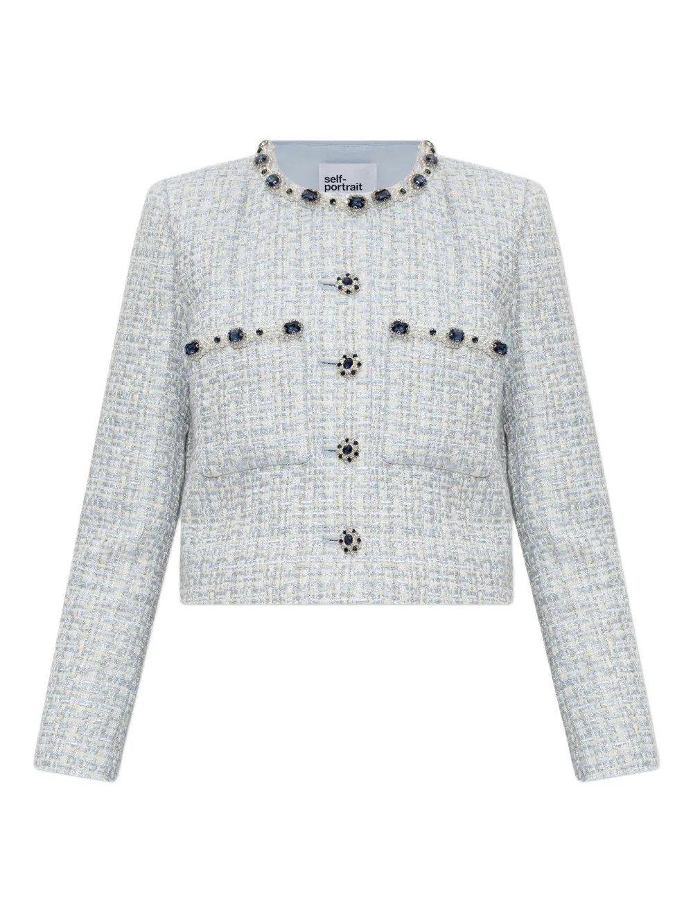 Self-Portrait rhinestone-embellished Tweed Jacket | Blue | FARFETCH SI | Farfetch Global
