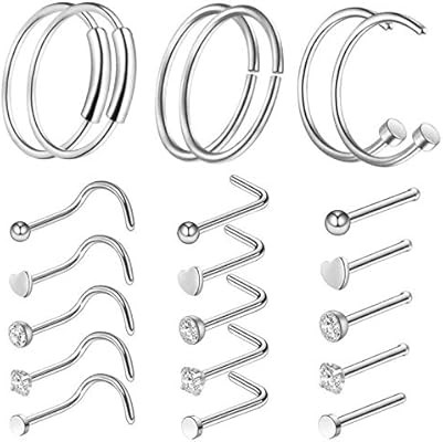 SUSHARE 21PCS Nose Rings Studs 316L Surgical Stainless Steel Clicker Segment Nose Rings Hoop Pier... | Amazon (US)