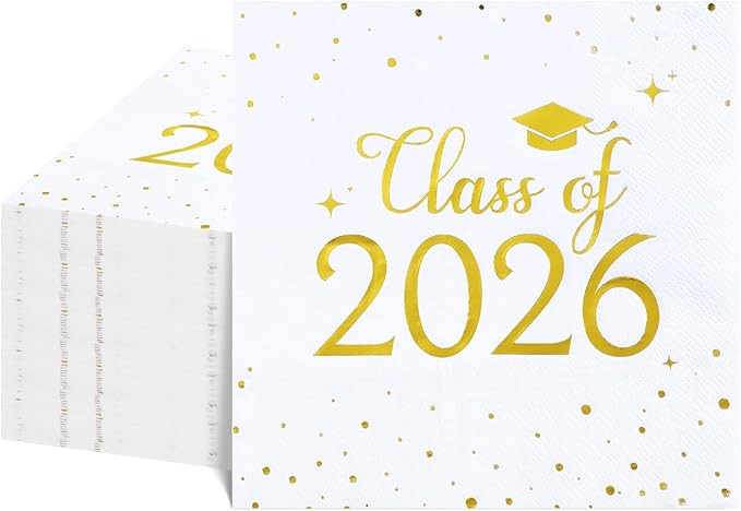 NatNarr Graduation Napkins Class of 2026, 6.5 Inch White and Gold Cocktail Napkins with Gold Foil... | Amazon (US)