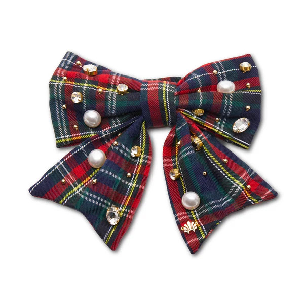 MIDNIGHT PLAID SET OF 4 EMBELLISHED PLAID BOW NAPKIN RINGS | LELE SADOUGHI