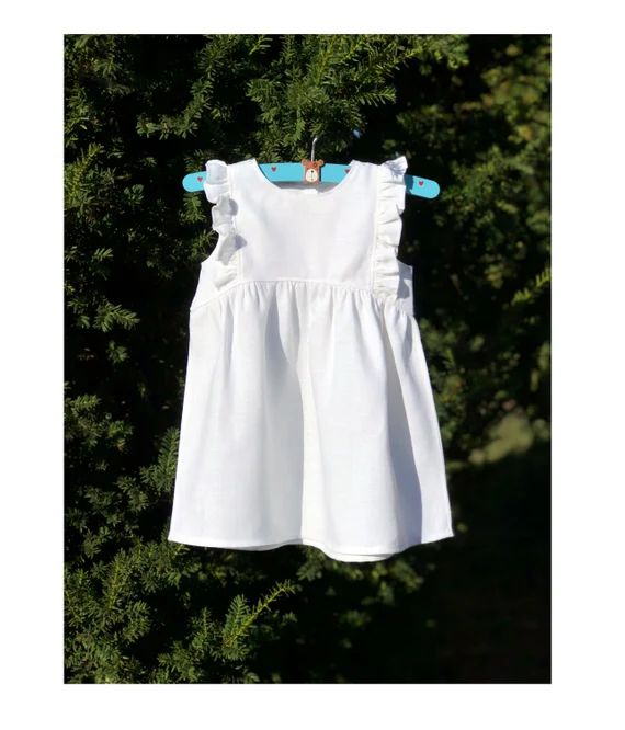 White Linen Baby Dress, Frill Dress Kid, Baby Girl Baptism Dress, Blessing Dress, Christening Dre... | Etsy (US)