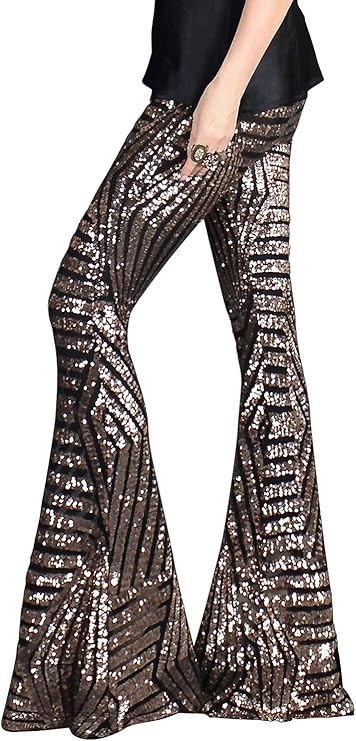 Azokoe Women High Waist Wide Leg Palazzo Lounge Pants Sequin Bell Bottoms Trousers | Amazon (US)