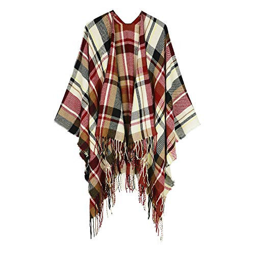 Zando Women Shawl Scarf Open Front Shawl Wrap Printed Shawls for Women Tassel Poncho Shawl Warm Cardigan Wrap Fall Winter Poncho Cape Warm Ponchos Shawl Plaid Blanket Scarf Mix Pink One Size | Amazon (US)