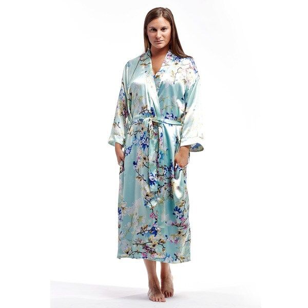La Cera Women's Poly Satin Print Kimono Robe | Bed Bath & Beyond