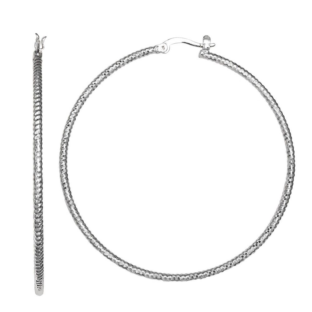 Women's Diamond Cut Click Top Hoop Earrings in Silver Plate - Gray (60mm) | Target