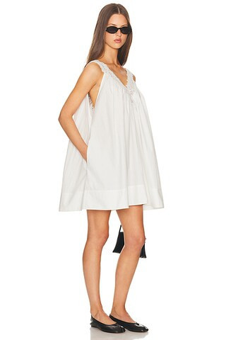 Helsa Mini Dress With Lace in Tech Poplin in White - White. Size M (also in L, XL). | FWRD 