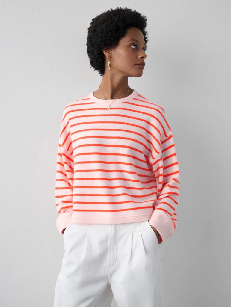 Cashmere Drop Shoulder Striped Sweater | White and Warren