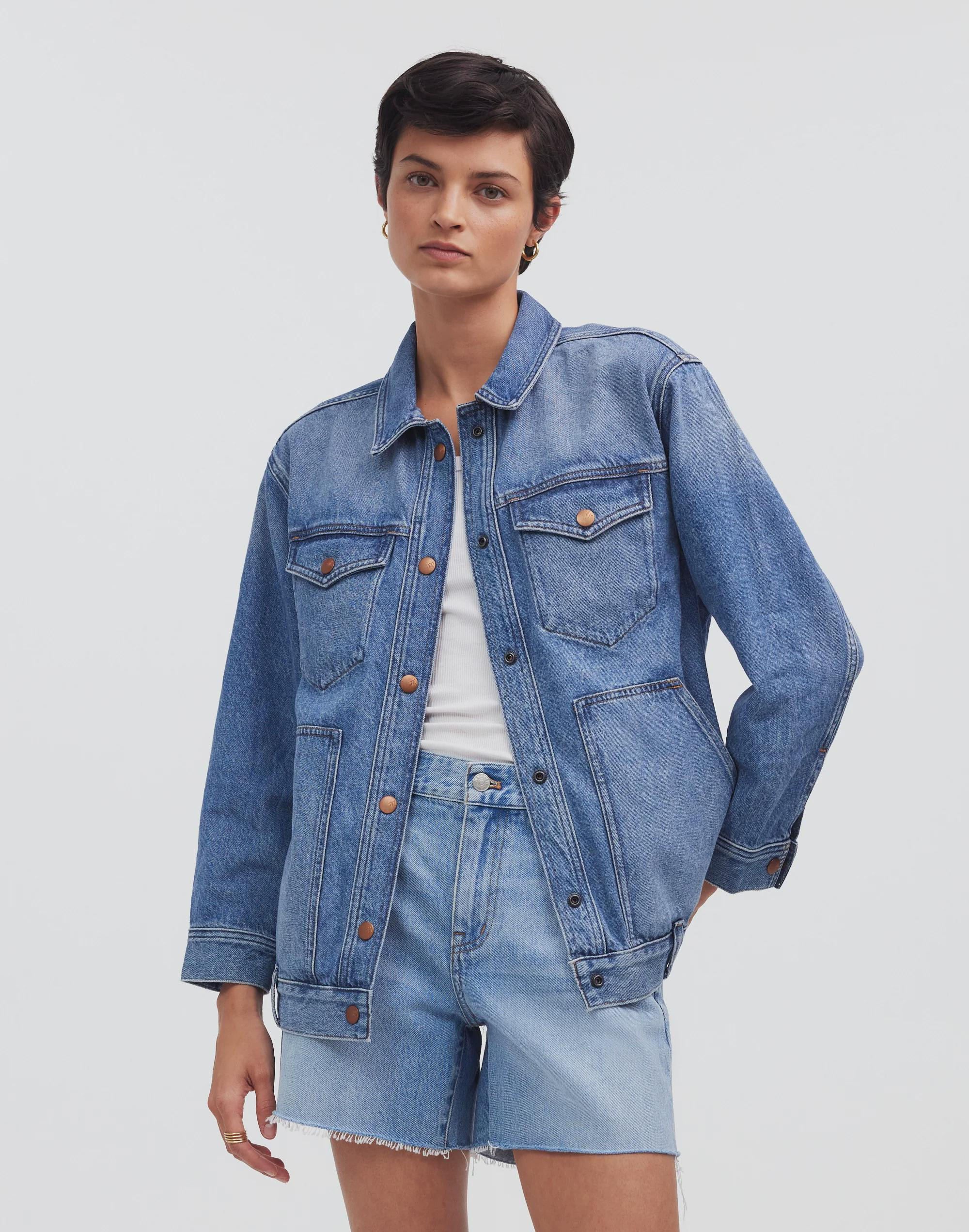The Oversized Trucker Jean Jacket in Sentell Wash: Snap-Front Edition | Madewell