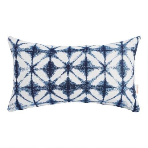 Sunbrella Indigo Tile Outdoor Lumbar Pillow | World Market