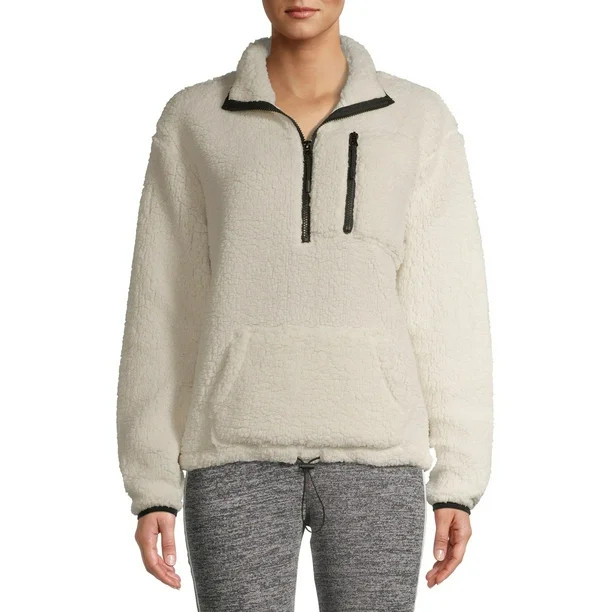 No Boundaries Juniors' Cinched Waist Half-Zip Faux Sherpa Pullover | Walmart (US)