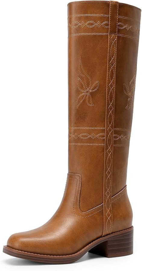 DREAM PAIRS Women's Knee High Boots Pull-on Tall Shaft with Western Stitching Vintage Style Comfo... | Amazon (US)