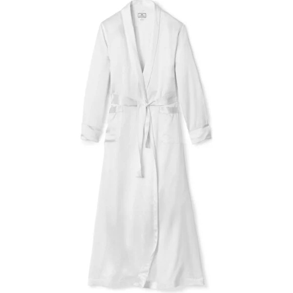 Women's Silk Long Robe, White | Maisonette