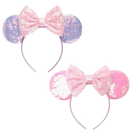 AQOKKA Mouse Ears Headbands with Bow Minnie Ears Cosplay Costume Hair Accessories for Women Birthday Party Decoration | Amazon (US)