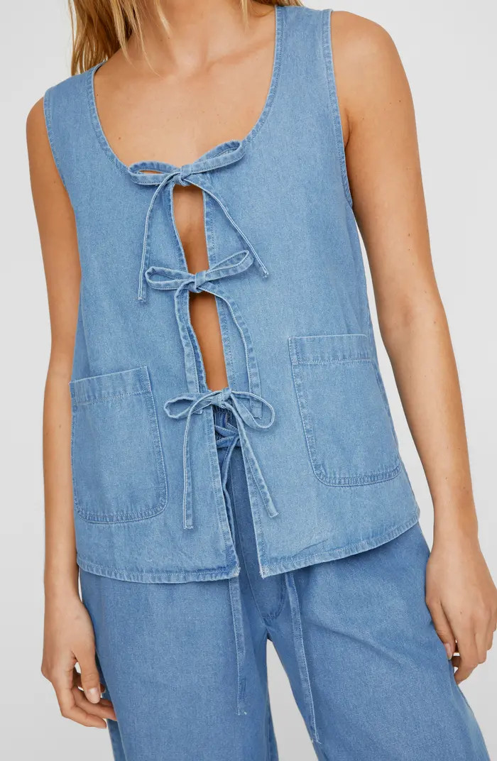 NASTY GAL Tie Closure Chambray Vest | Nordstrom | Nordstrom