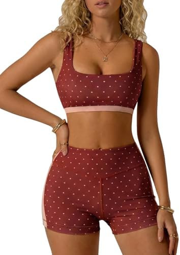 Milumia Women's Polka Dots Workout Set 2 Piece Color Block Yoga Outfit Bra Tank High Waisted Bike... | Amazon (US)