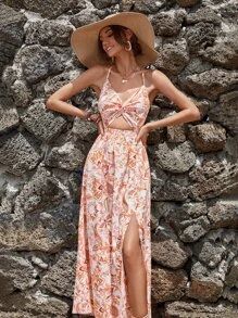 Twist Front Tie Back Floral Cami Dress
   SKU: swdress23210510870      
          (949 Reviews)
 ... | SHEIN