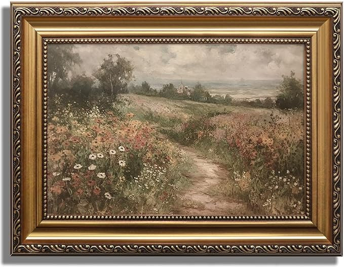 KBKBART Gold Framed Canvas Wall Art, Vintage Countryside Wildflower Field Painting, Retro Nature ... | Amazon (US)