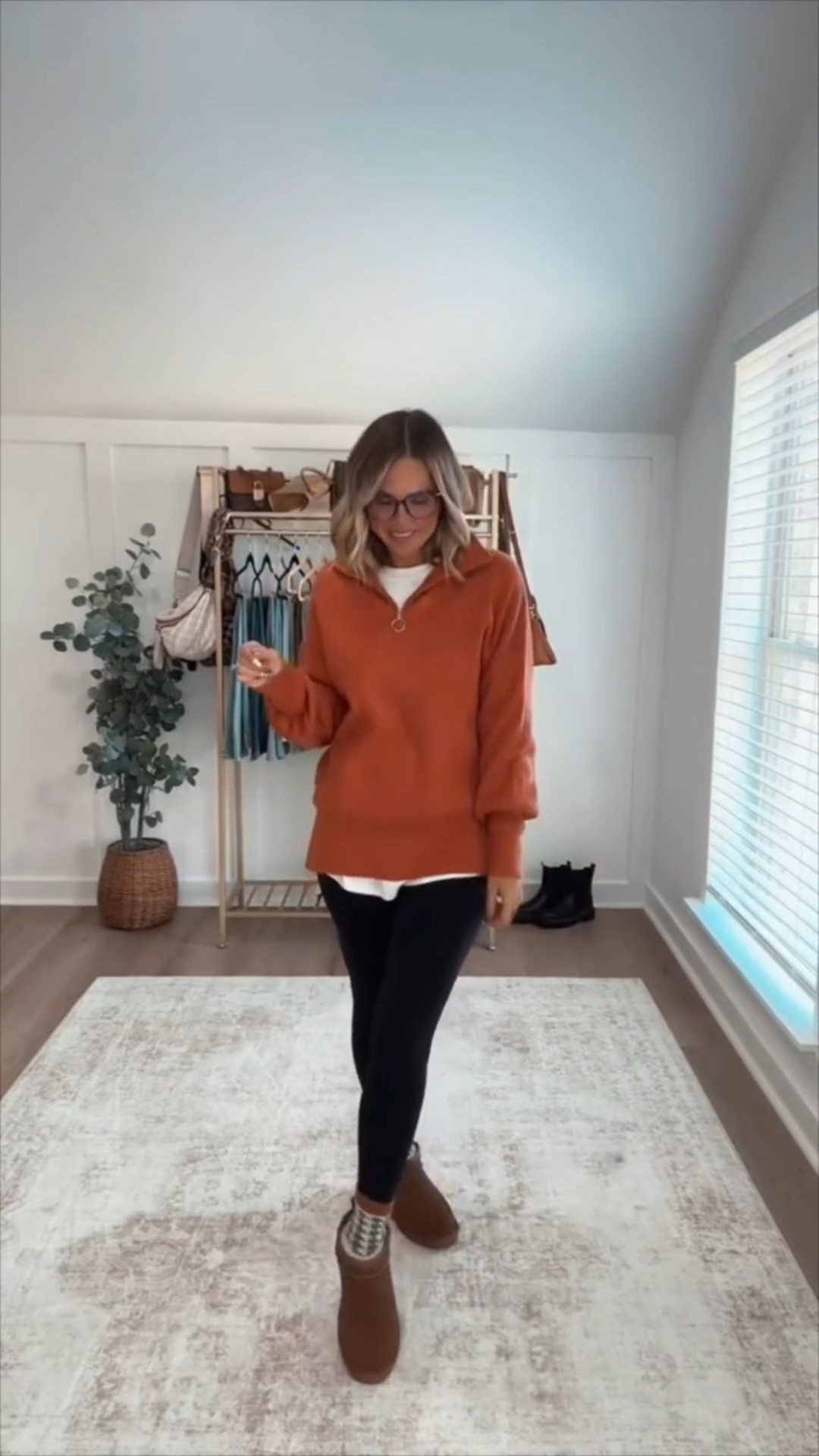 This is my favorite comfy and cozy outfit for the season, and would be a great last minute Thanksgiving outfit option too! It’s one of my favorite orange three-quarter zip ribbed pullovers from Amazon paired with in my opinion the best look for less leggings on the market and styled with a look for less mini boot!  I am 5’6 139lbs wearing a size small, shoes run true to size  

 #LTKHoliday #LTKgrwm #LTKFindsUnder100
