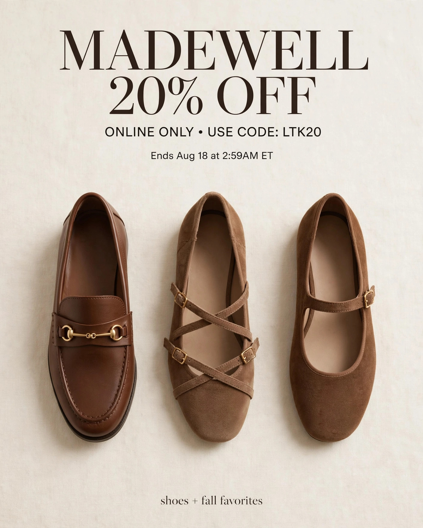 Madewell is currently offering 20% off eligible online purchases with code LTK20 through August 18 at 2:59 a.m. ET. Certain exclusions apply, including some third-party merchandise and collaborations. 

 #LTKxMadewell #LTKgrwm #LTKootd