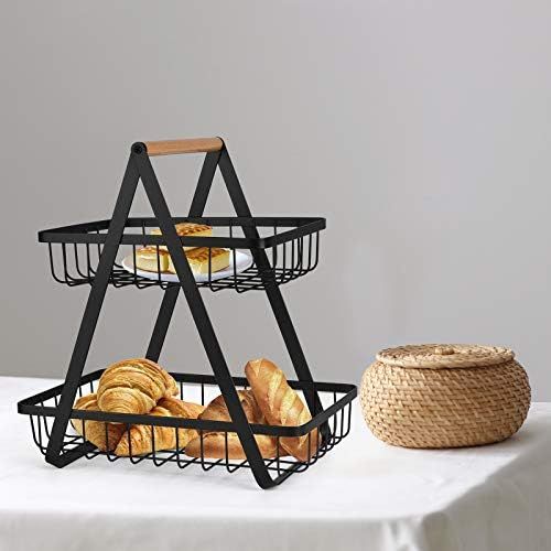 2-Tier Countertop Fruit Basket Fruit Bowl Bread Basket Vegetable Holder for Kitchen Storage, Blac... | Amazon (US)