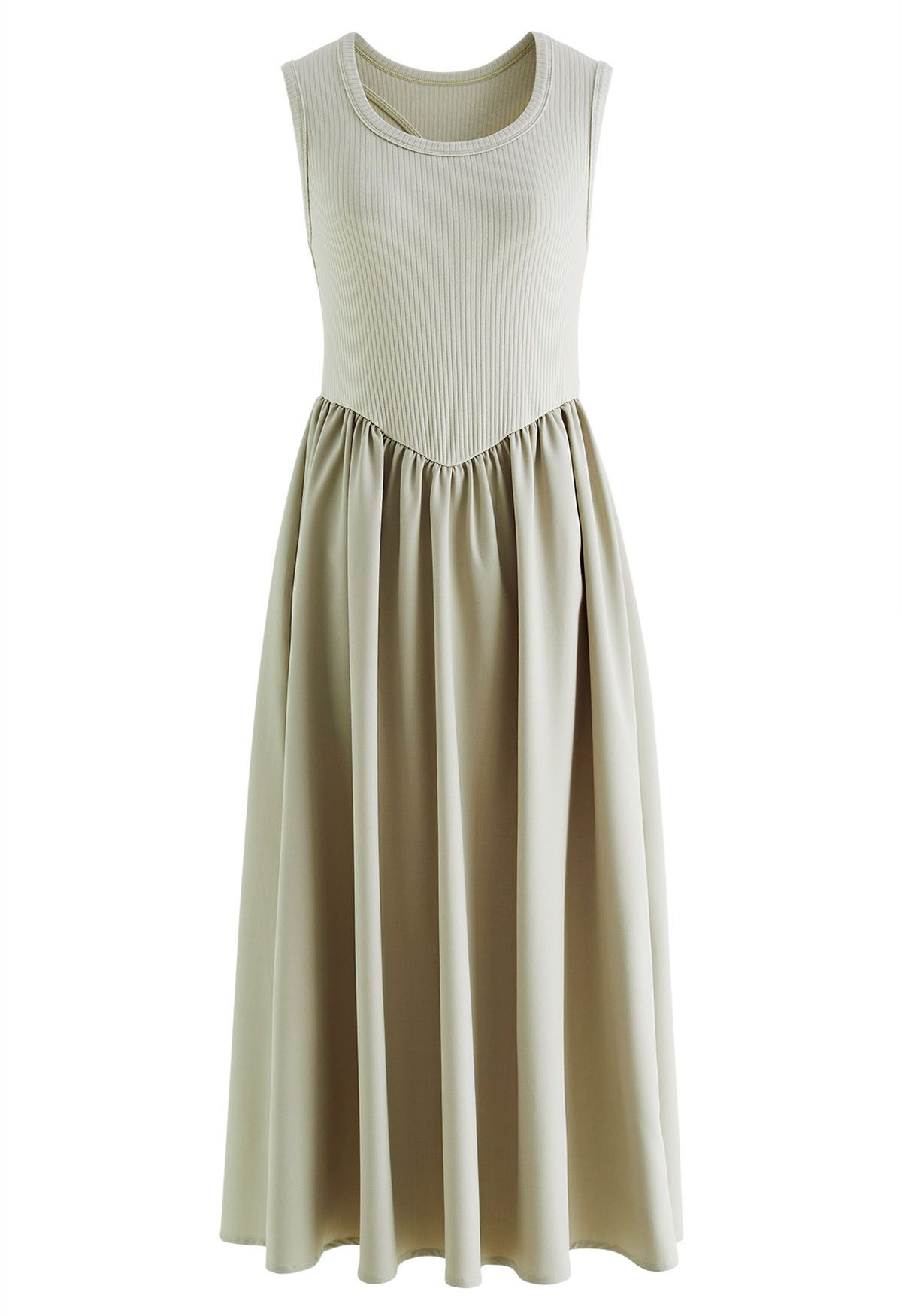 Hole Back Knit Spliced Sleeveless Dress in Pea Green | Chicwish