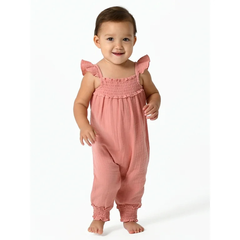 Modern Moments by Gerber Baby Girl Flutter Sleeve Gauze Romper, Sizes 0/3M-24M | Walmart (US)