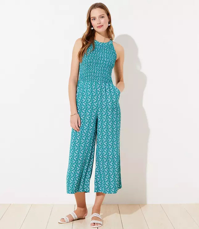 Paisley Smocked Halter Jumpsuit | LOFT