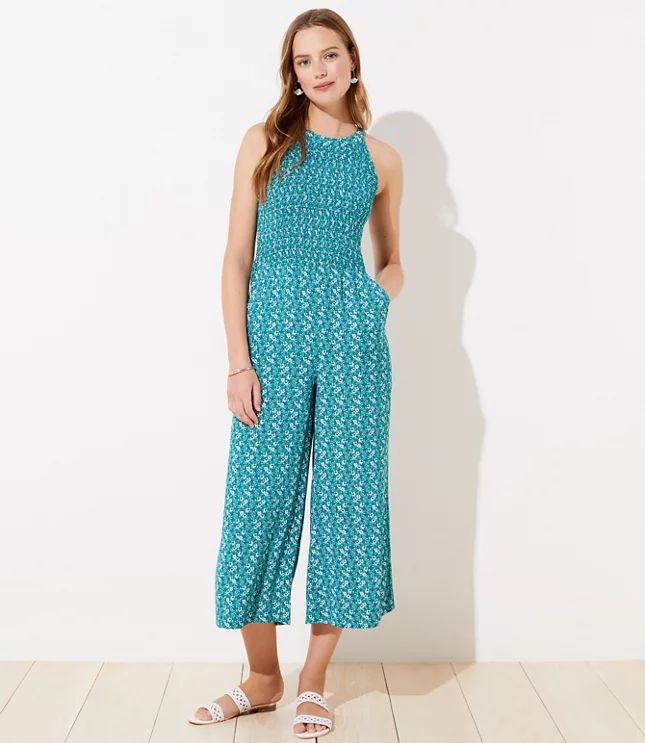 Paisley Smocked Halter Jumpsuit | LOFT