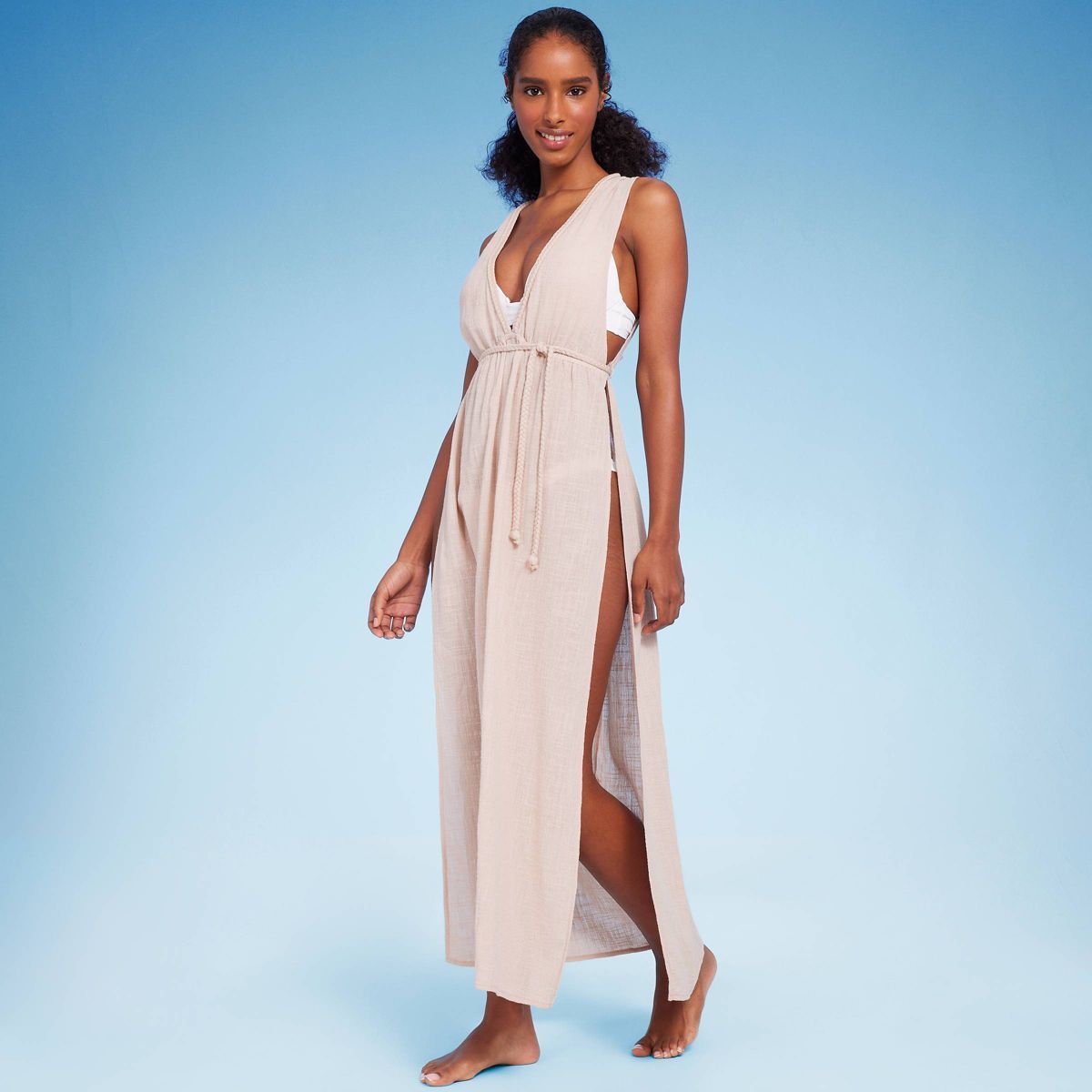 Women's Plunge Open-Side Braided Cover Up Midi Dress - Shade & Shore™ Light Brown S | Target