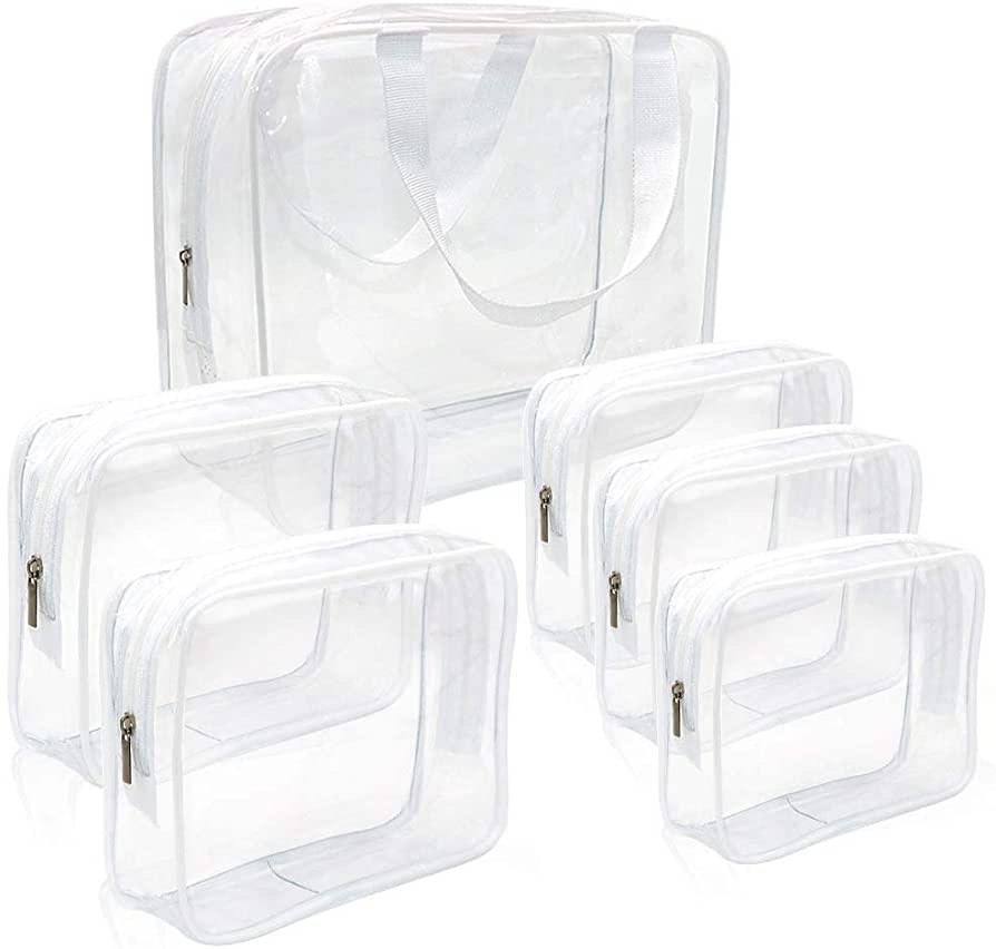 APREUTY Clear Makeup Bags, TSA Approved 6Pcs Cosmetic Makeup Bags Set Clear PVC with Zipper Handl... | Amazon (US)