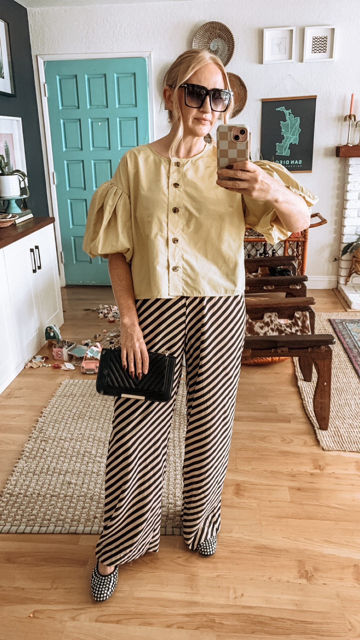 Target Haul look 1 ✨ Love the puffed sleeves on this Future Collective top and these striped pants have been such a winner, super comfy and lots of fun ways to style! 

Wearing L in top and M in pant, pant runs large and long, at 150 lbs and 5’7” ✨

SALE ALERT 🚨 20% off on women’s clothes rn at Target if you’re a Circle member 🎯Including most items in this Reel! 

SIZING INFO below: 
✨ Wearing size L unless said otherwise below
✨Denim overcoat, wearing M, runs quite big, could’ve done a S. 
✨ Flannel shirt, wearing M, runs big
✨Black 82 tee, it’s a girls tee so I’m wearing an XXL.
✨Striped pant: size down, wearing M
✨ 150 lbs and 5’7” for reference

Target haul, Target fall haul, Target style, Target finds. Target sale, Target favorites, Target tops, Target bottoms, Target outfits, fall style, fall fashion inspo, fall outfits, elevated casual, leopard print, graphic tee, denim shirt, future collective, studded flats, Mary Jane’s, target shoes 

#LTKStyleTip #LTKSaleAlert #LTKFindsUnder50