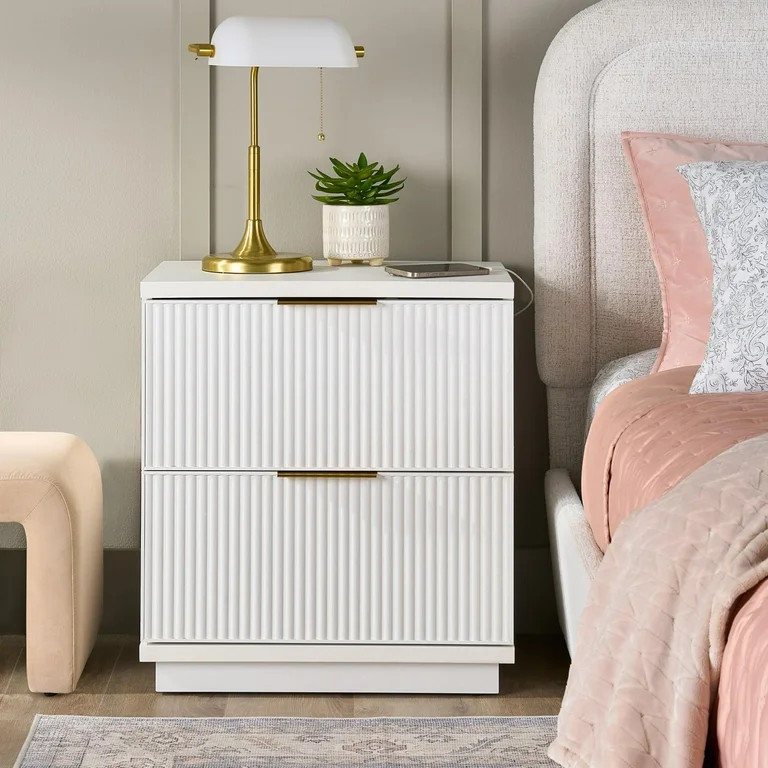 Better Homes & Gardens Lillian Fluted 2-Drawer Nightstand with USB, White Finish | Walmart (US)