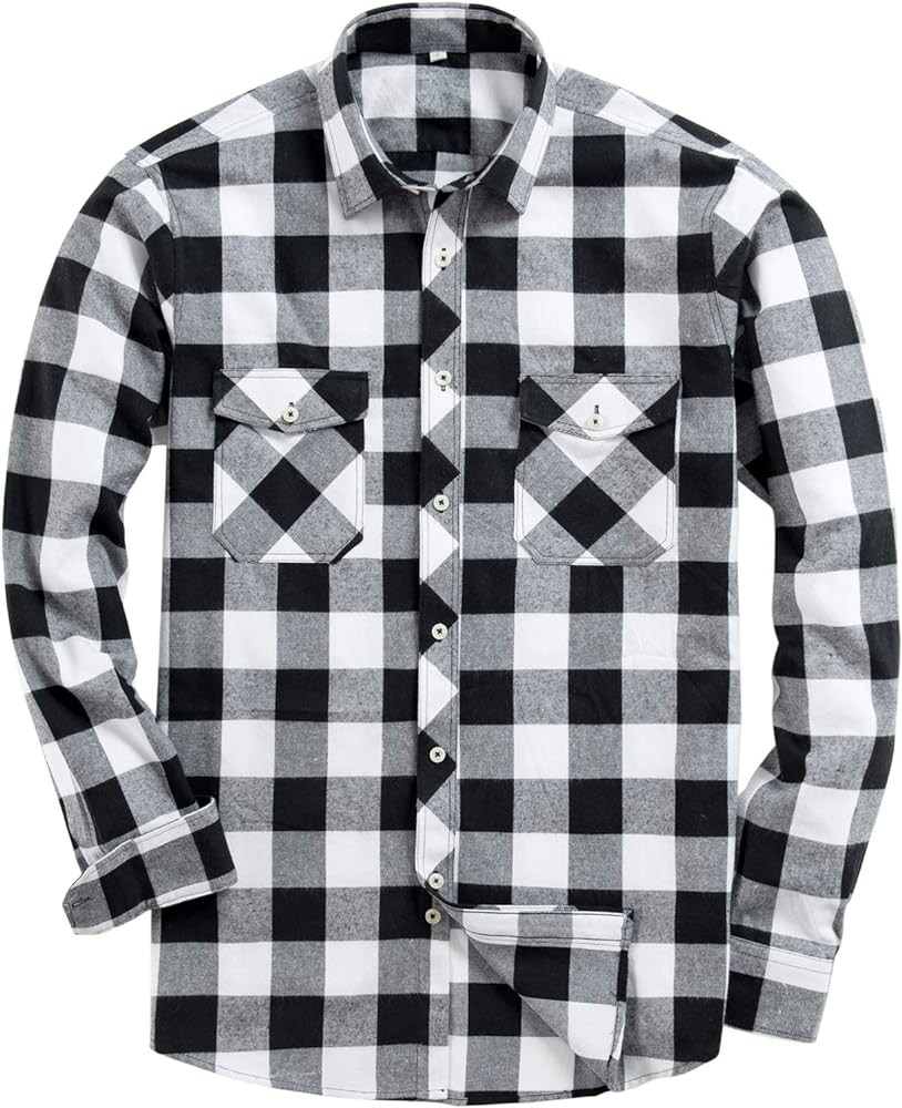 Alimens & Gentle Men's Button Down Regular Fit Long Sleeve Plaid Flannel Casual Shirts | Amazon (US)