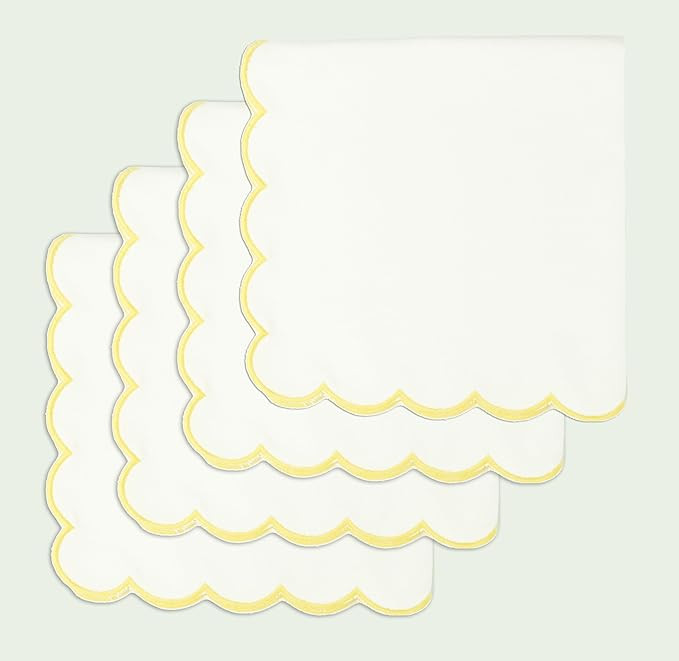 PurpleEssences Scalloped Embroidery Cloth Napkins Table Decor Spring Summer Easter 100% Cotton Se... | Amazon (US)