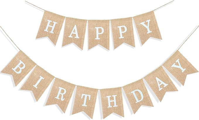 Uniwish Happy Birthday Banner for Birthday Party Decorations, Rustic Burlap Bunting Swallowtail F... | Amazon (US)