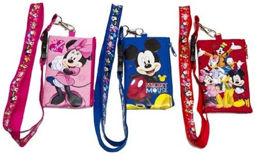 3 X Disney Mickey Minnie & Friends Lanyard with ID Badge Holder Wallet Coin Purse Ticket Key Chain | Amazon (US)