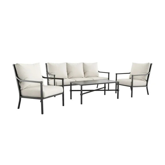 My Texas House Cambria 4-Piece Outdoor Patio Conversation Set, Black/Cream | Walmart (US)