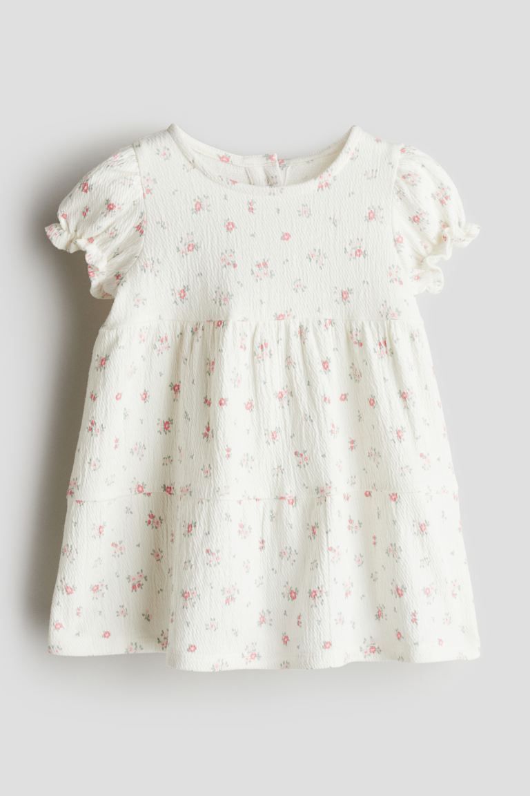 Textured Jersey Dress - Round Neck - Short sleeve - White/floral - Kids | H&M US | H&M (US + CA)