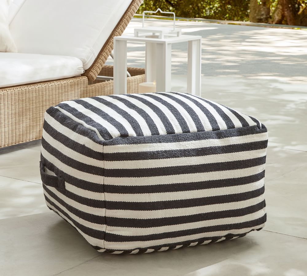 Grant Striped Indoor/Outdoor Pouf | Pottery Barn (US)