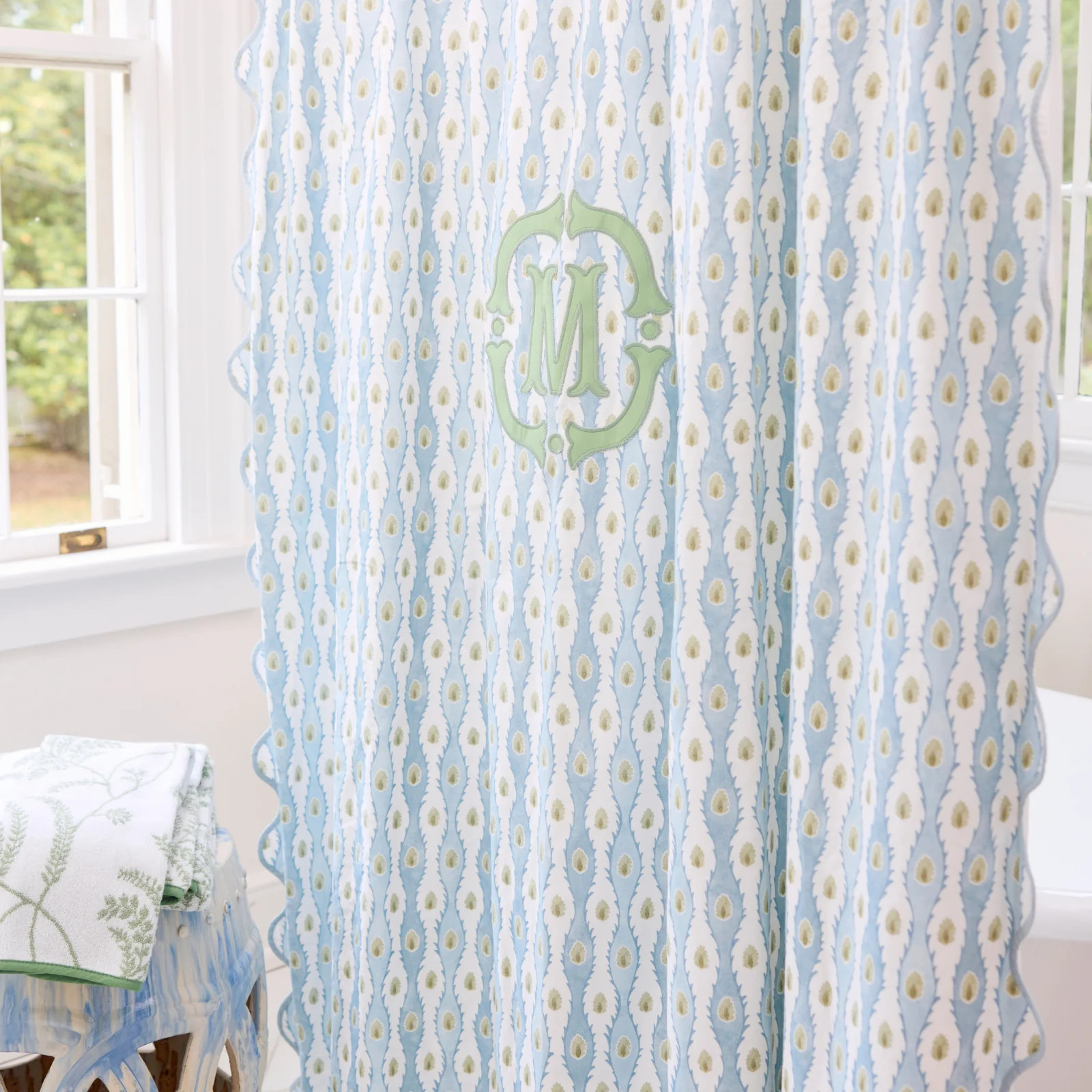 Lee Jofa x Weezie Patterned Scallop Shower Curtain | Weezie Towels