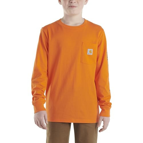 Carhartt Boys Long Sleeve Crewneck T-Shirt with Pocket, Exotic Orange, Large (14/16) | Amazon (US)