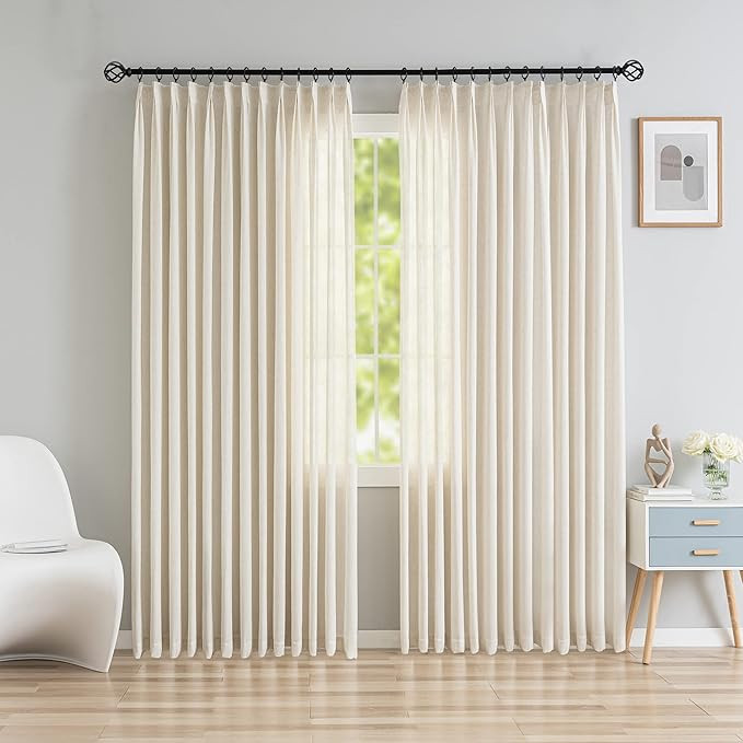 OYRING Faux Linen Light Filtering Pinch Pleated 96 inches, Semi Sheer Curtains Pinch Pleated Drap... | Amazon (US)