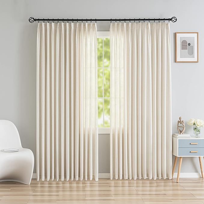 Faux Linen Light Filtering Pinch Pleated 96 inches, Semi Sheer Curtains Pinch Pleated Drapes for ... | Amazon (US)