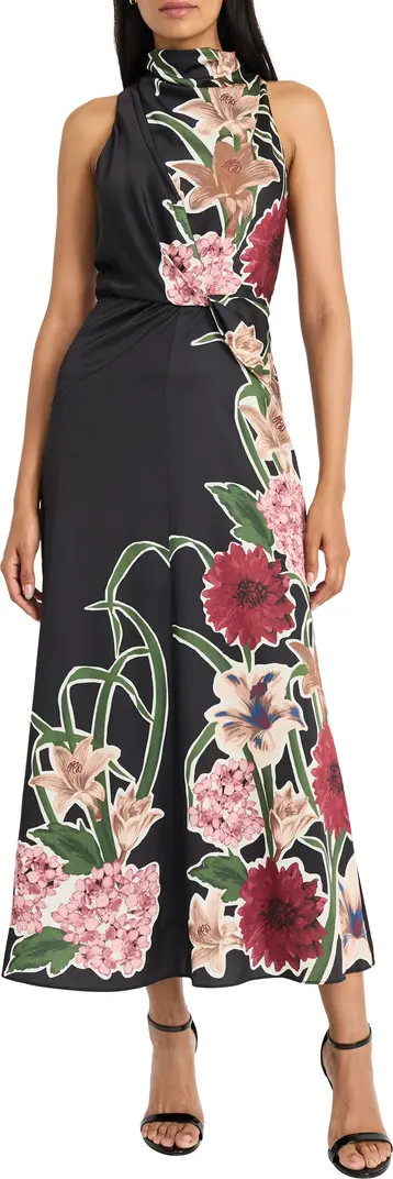 Twist Front Funnel Neck Satin Maxi Dress | Nordstrom