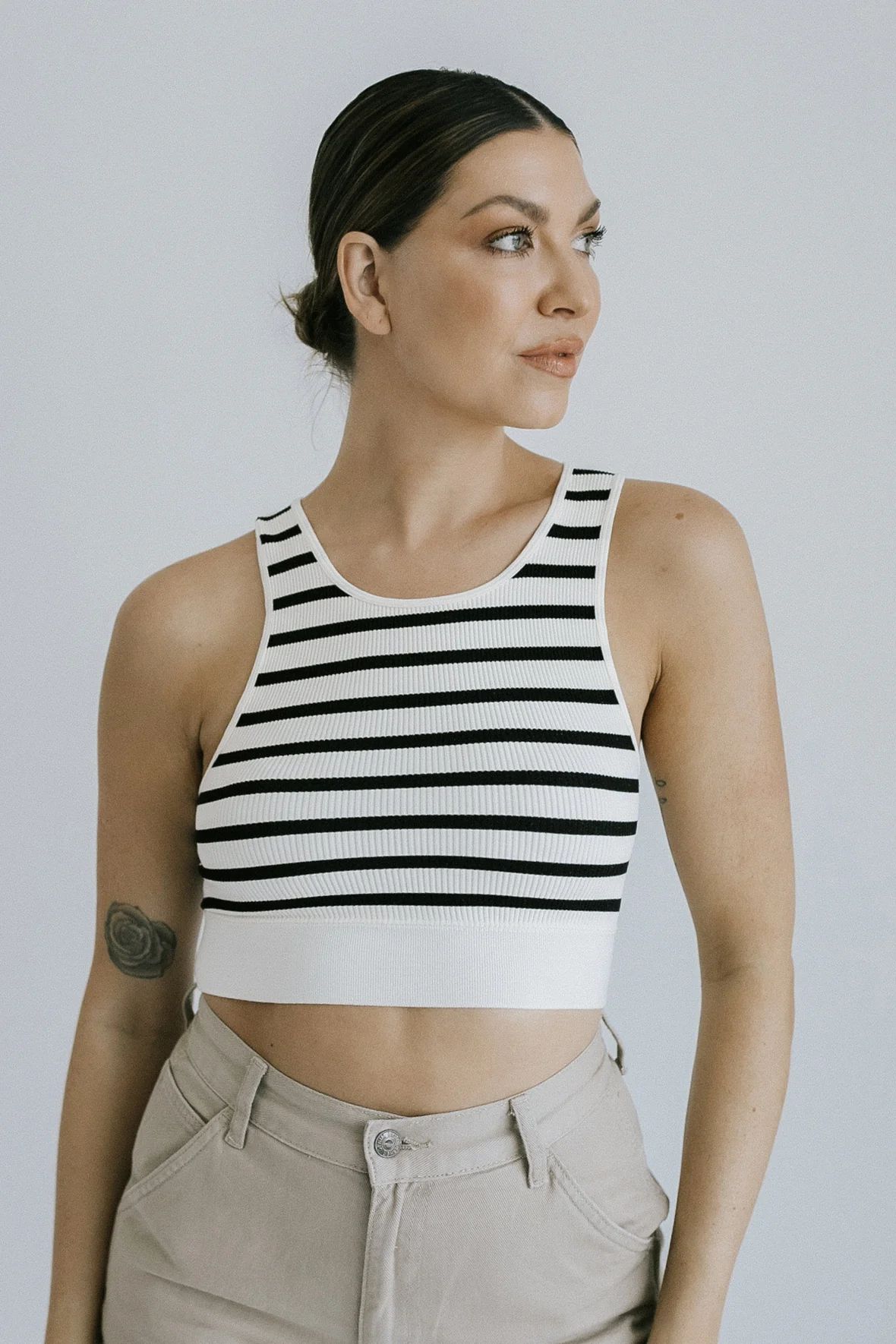 Clean Lines Striped Crop - Ivory + Black | THELIFESTYLEDCO