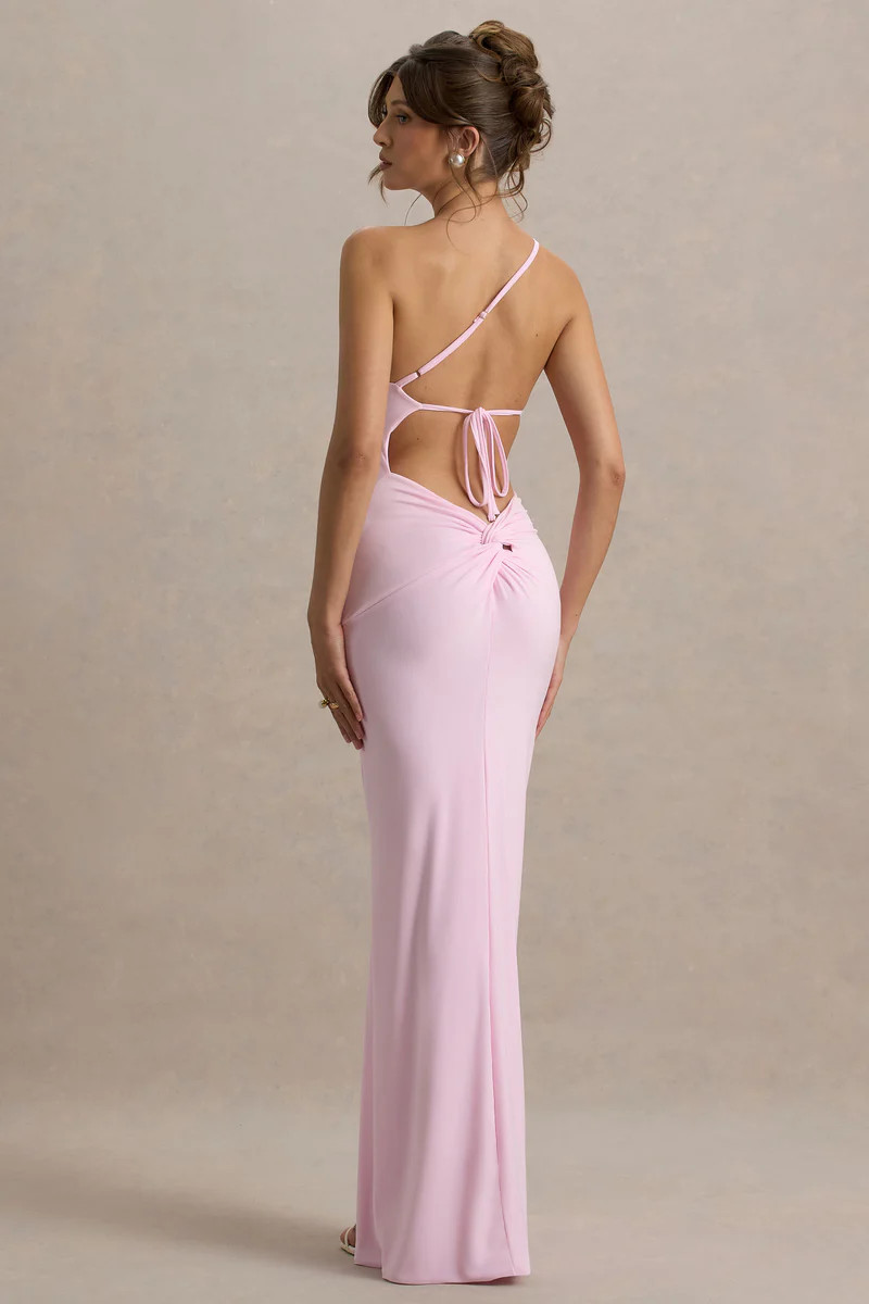 Dressing Up | Pink One Shoulder Maxi Dress With Open Back Detail | Club L London